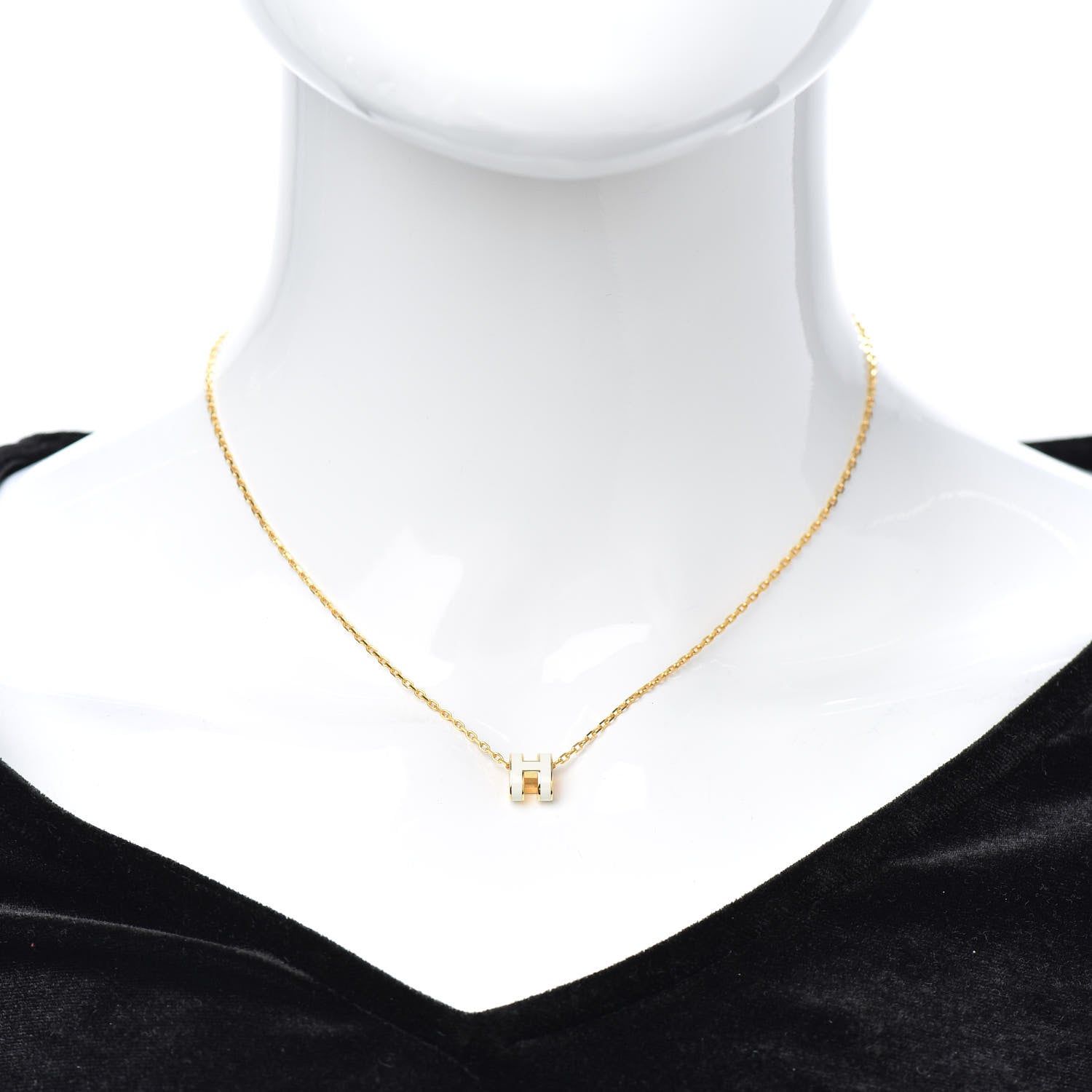 Hermes Lacquered Gold Mini Pop H Pendant Necklace White 2 of 4