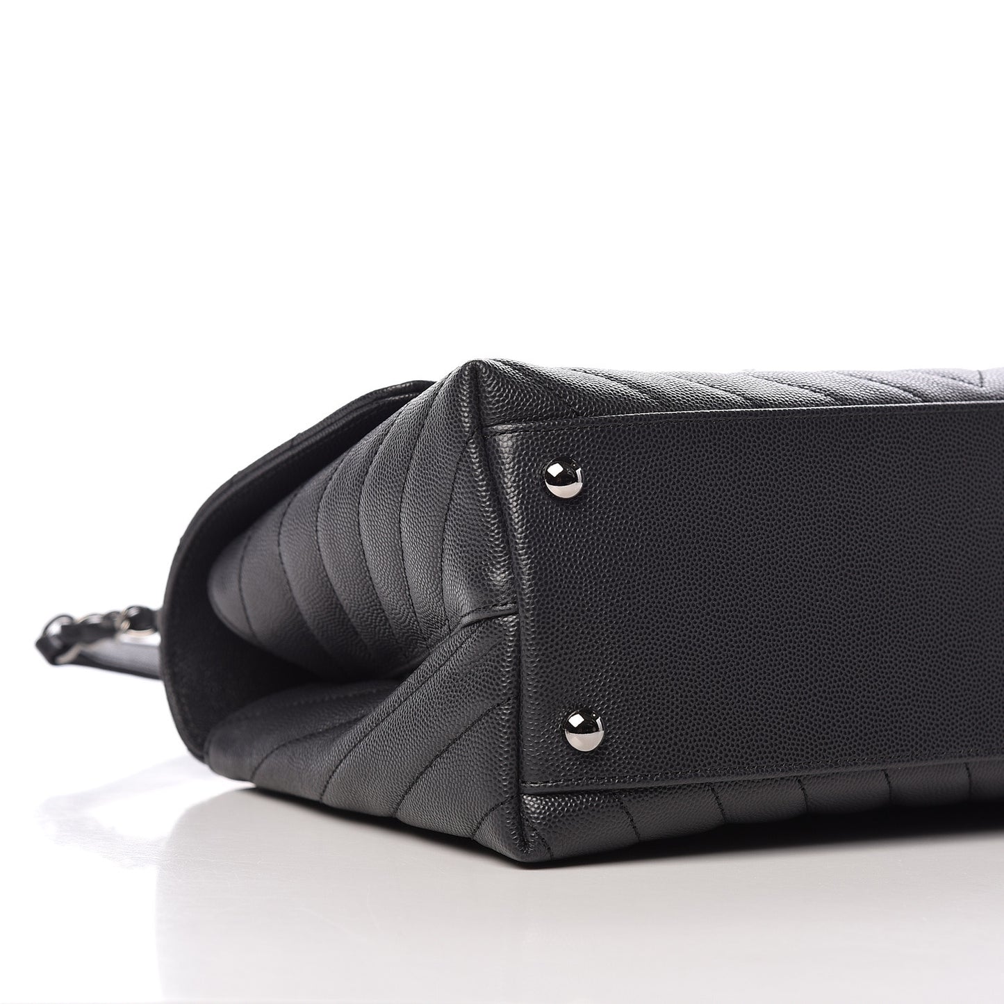 Caviar Chevron Quilted Small Coco Handle Flap Dark Grey
