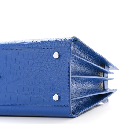 Saint Laurent Calfskin Crocodile Embossed Small Sac De Jour Royal Blue 9 of 12