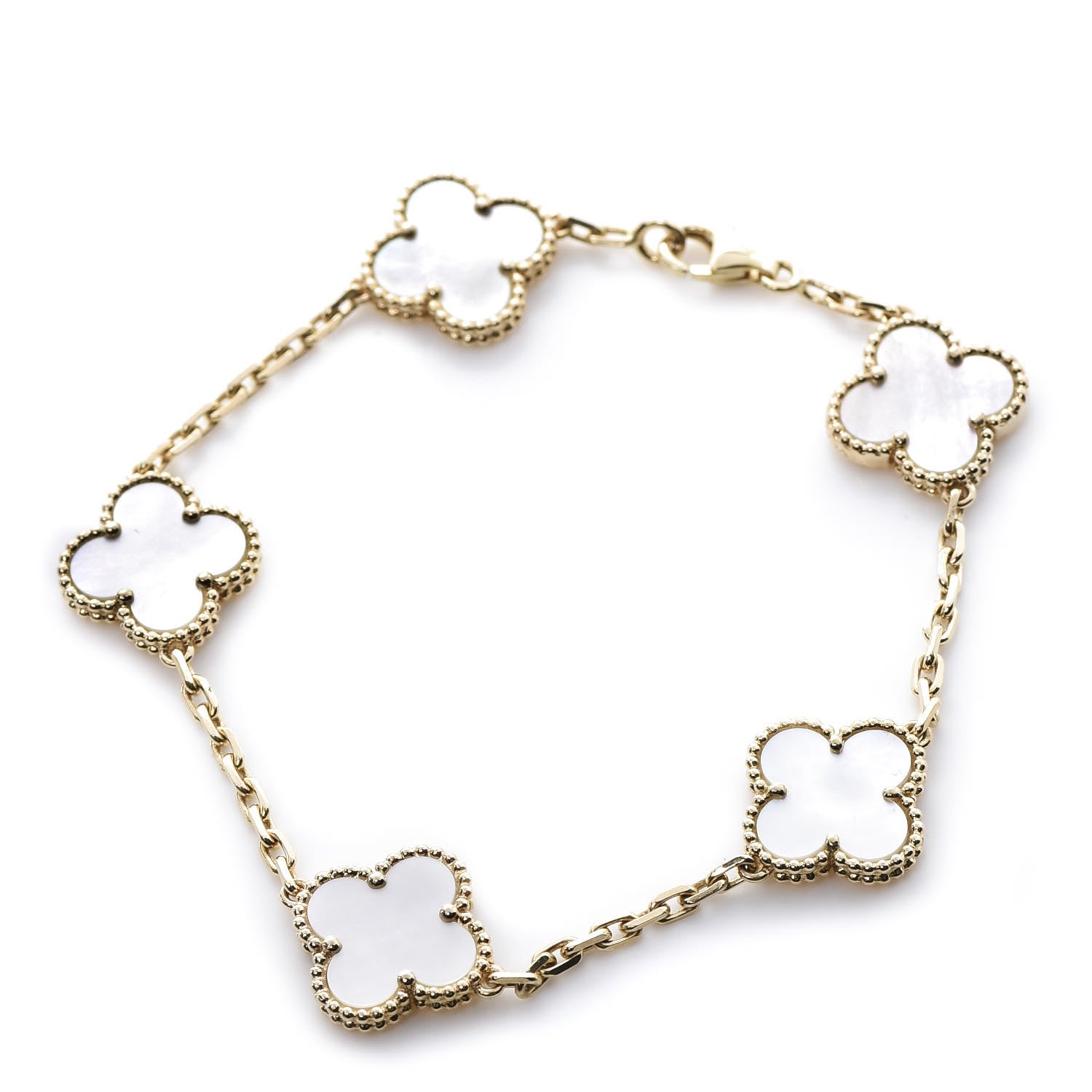 Van Cleef & Arpels 18K Yellow Gold Mother of Pearl 5 Motifs Vintage Alhambra Bracelet 1 of 7