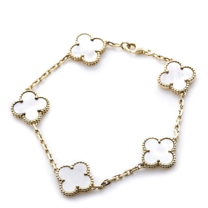 Van Cleef & Arpels 18K Yellow Gold Mother of Pearl 5 Motifs Vintage Alhambra Bracelet 1 of 7
