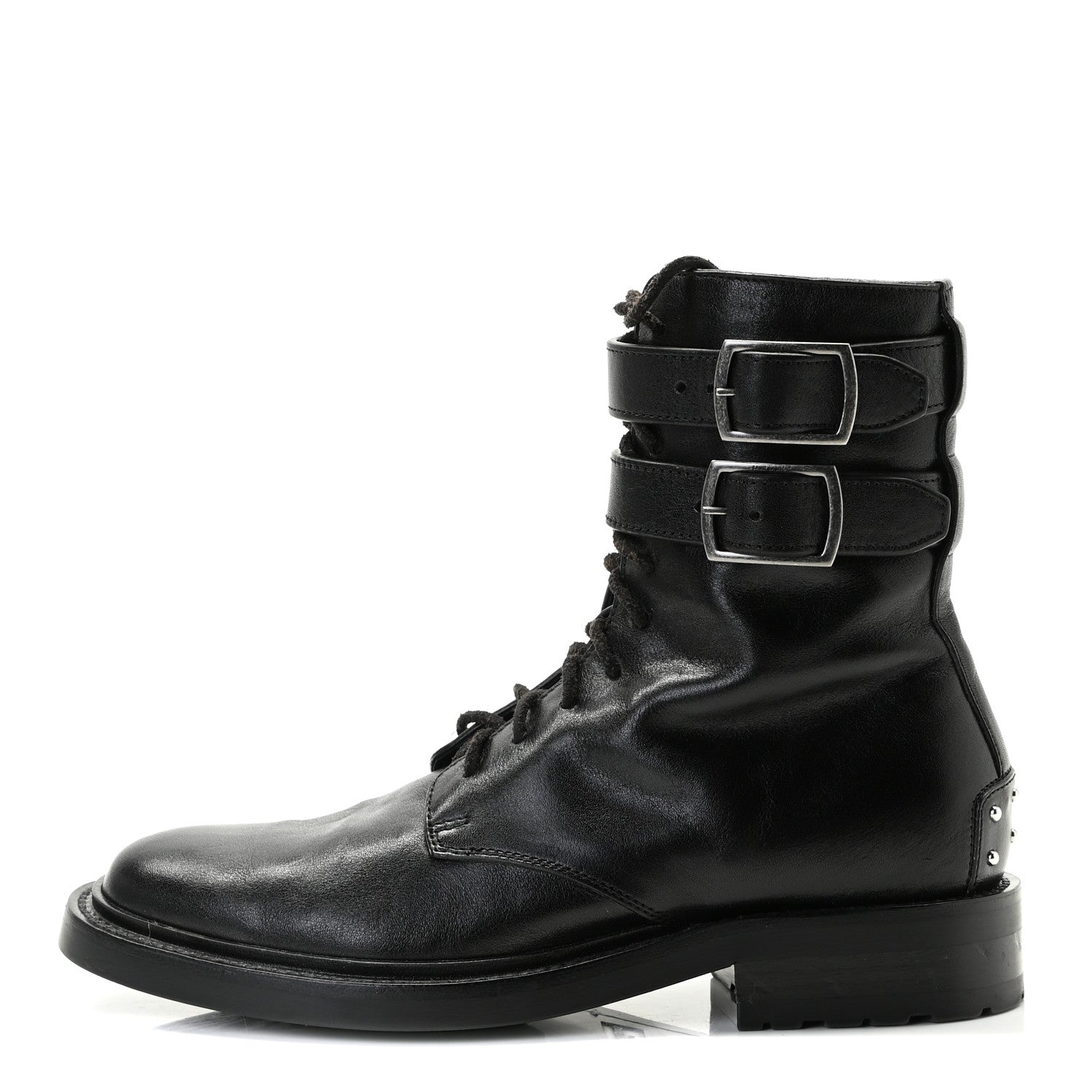 Saint Laurent Kangaroo Calfskin Embossed Army 20 Strap Boots 36.5 Black 1 of 9