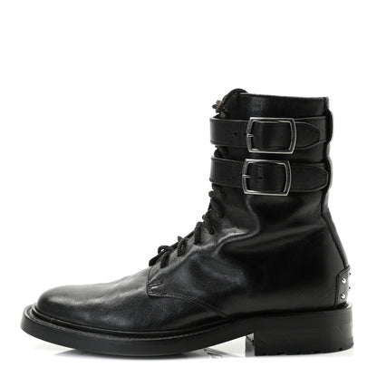 Saint Laurent Kangaroo Calfskin Embossed Army 20 Strap Boots 36.5 Black 1 of 9