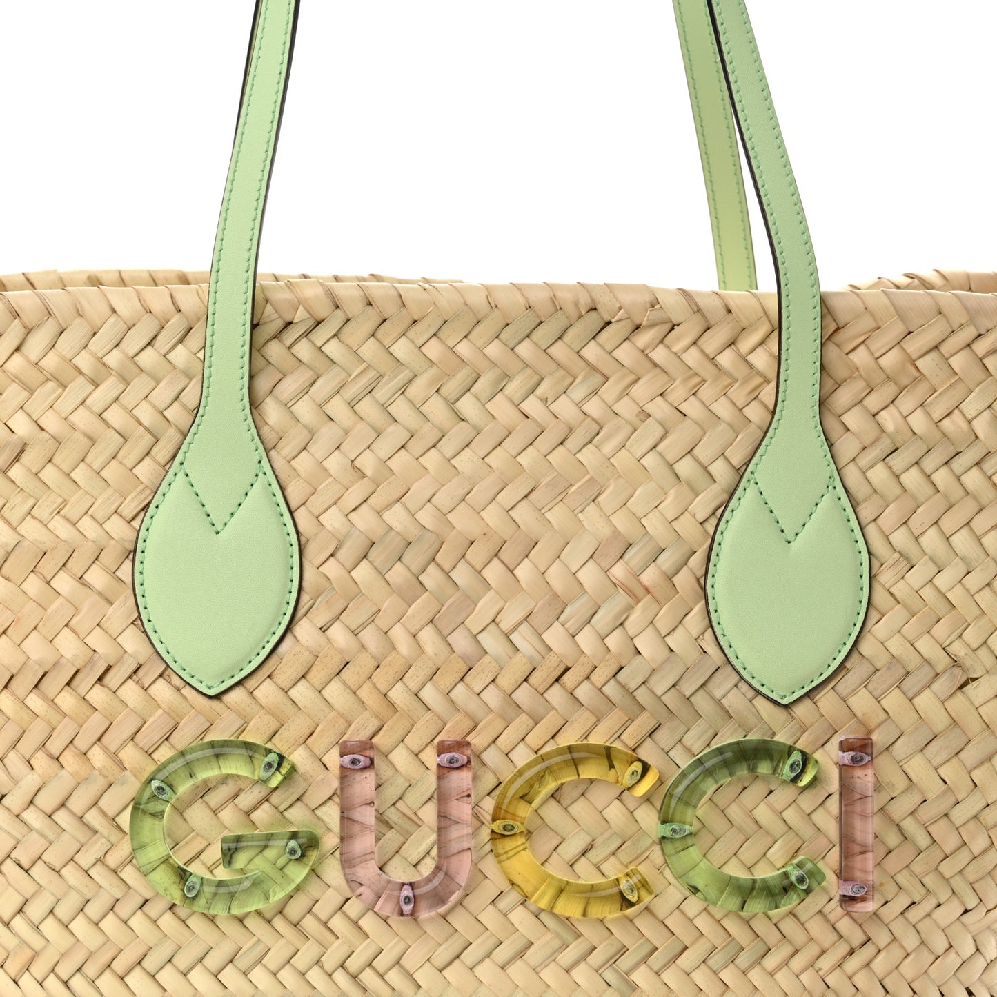 Straw Calfskin Plexiglass Small Logo Tote Pale Green