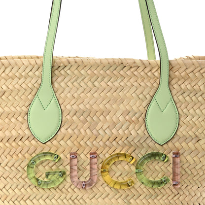 Gucci Straw Calfskin Plexiglass Small Logo Tote Pale Green 8 of 12