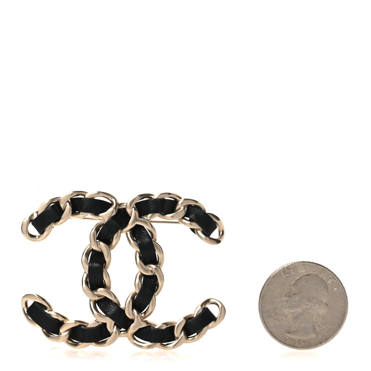 Lambskin Chain CC Brooch Black Gold