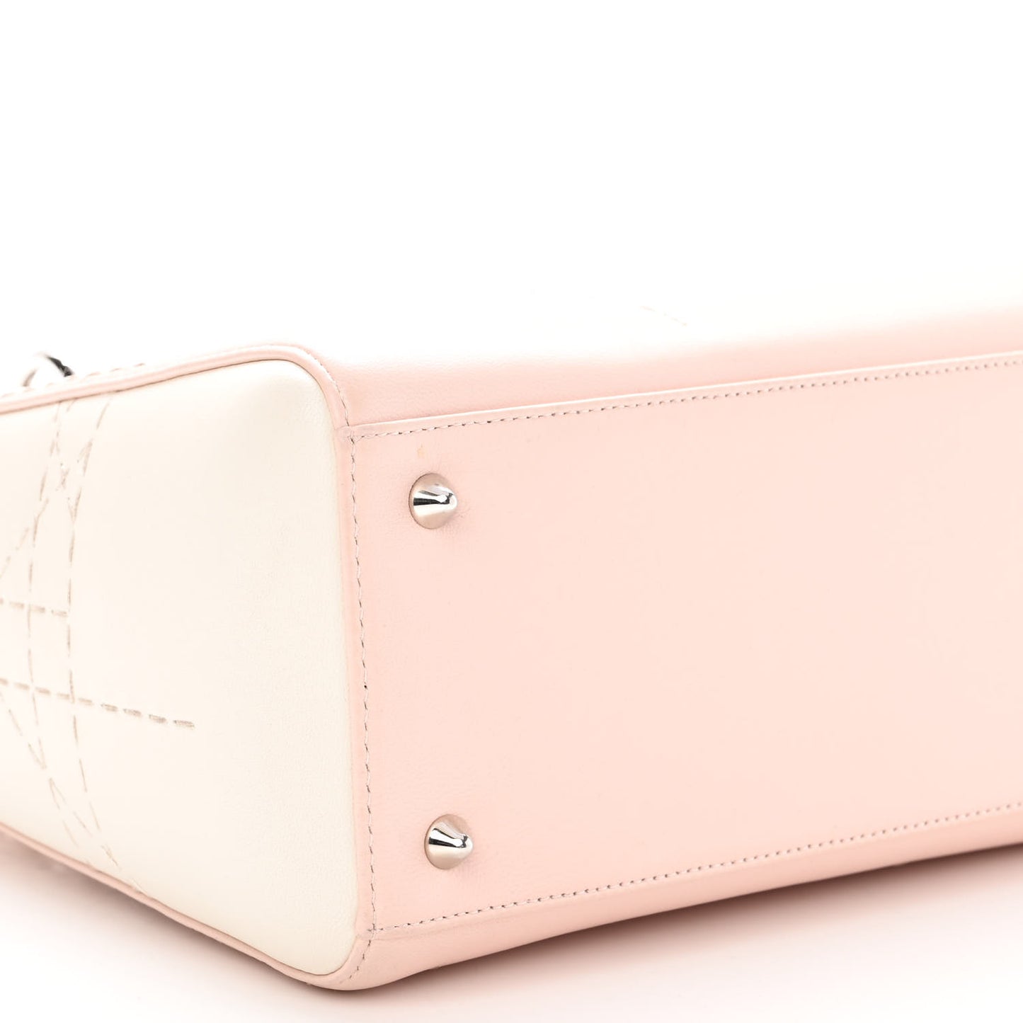 Lambskin Cannage Stitched Small Lady Dior Pink White