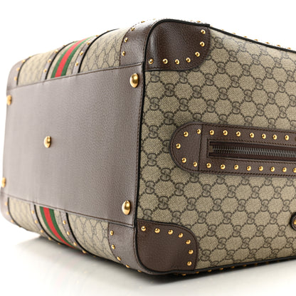 Gucci GG Supreme Monogram Textured Dollar Calfskin Web Studded Large Savoy Duffle Bag Beige Ebony 9 of 15