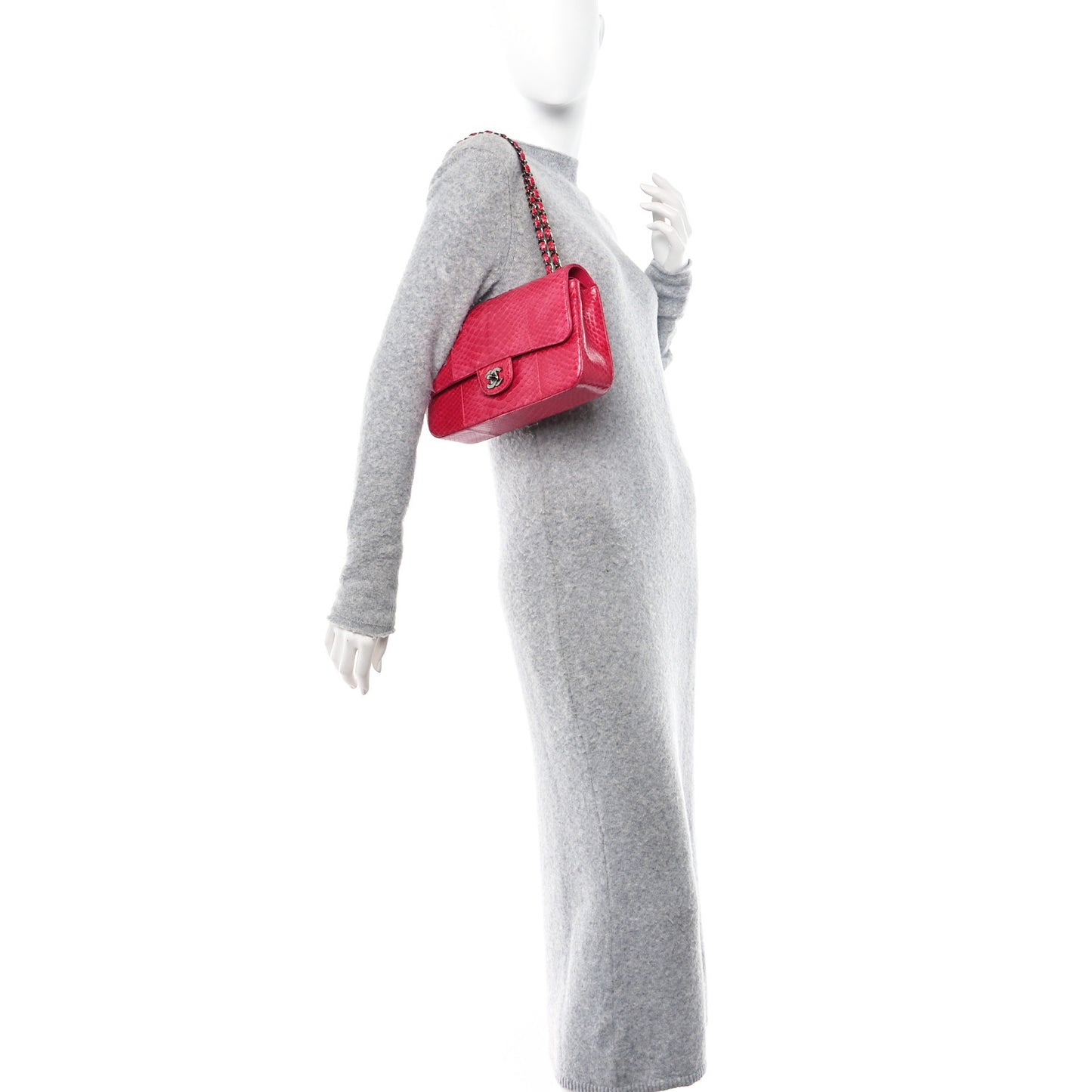 Snakeskin Medium Double Flap Pink