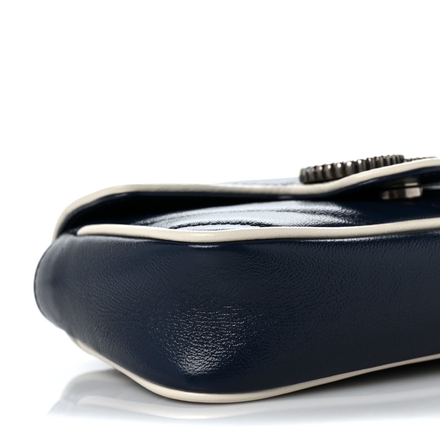 Vintage Effect Calfskin Matelasse Diagonal Super Mini Torchon GG Marmont Shoulder Bag Blue Agata Mystic White