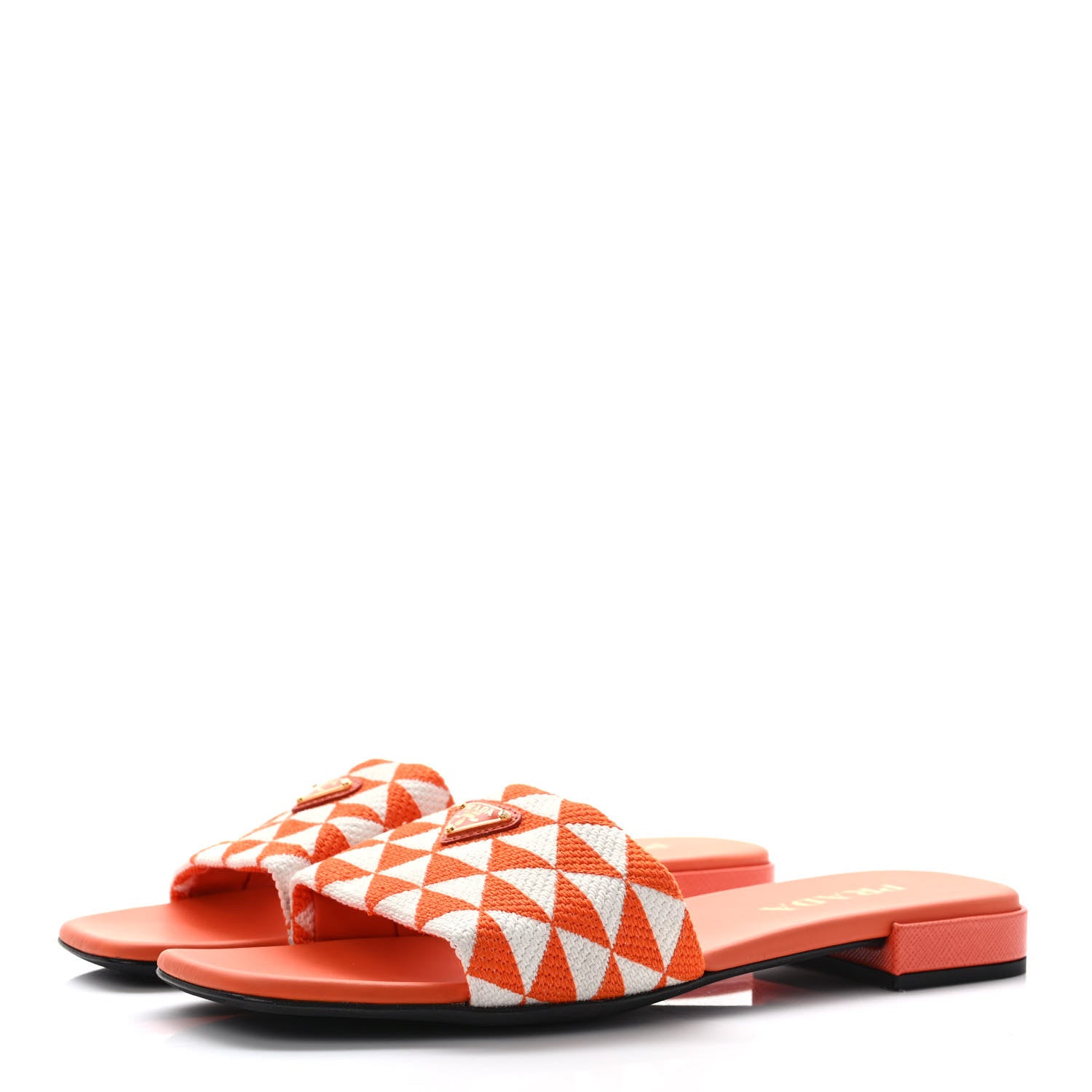 Prada Jacquard Trianglolo Symbole Embroidered Metal Triangle Logo 10mm Slide Sandals 40 Arancio White 3 of 8
