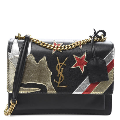Saint Laurent Calfskin Rock Star Patchwork Medium Monogram Sunset Black 1 of 9