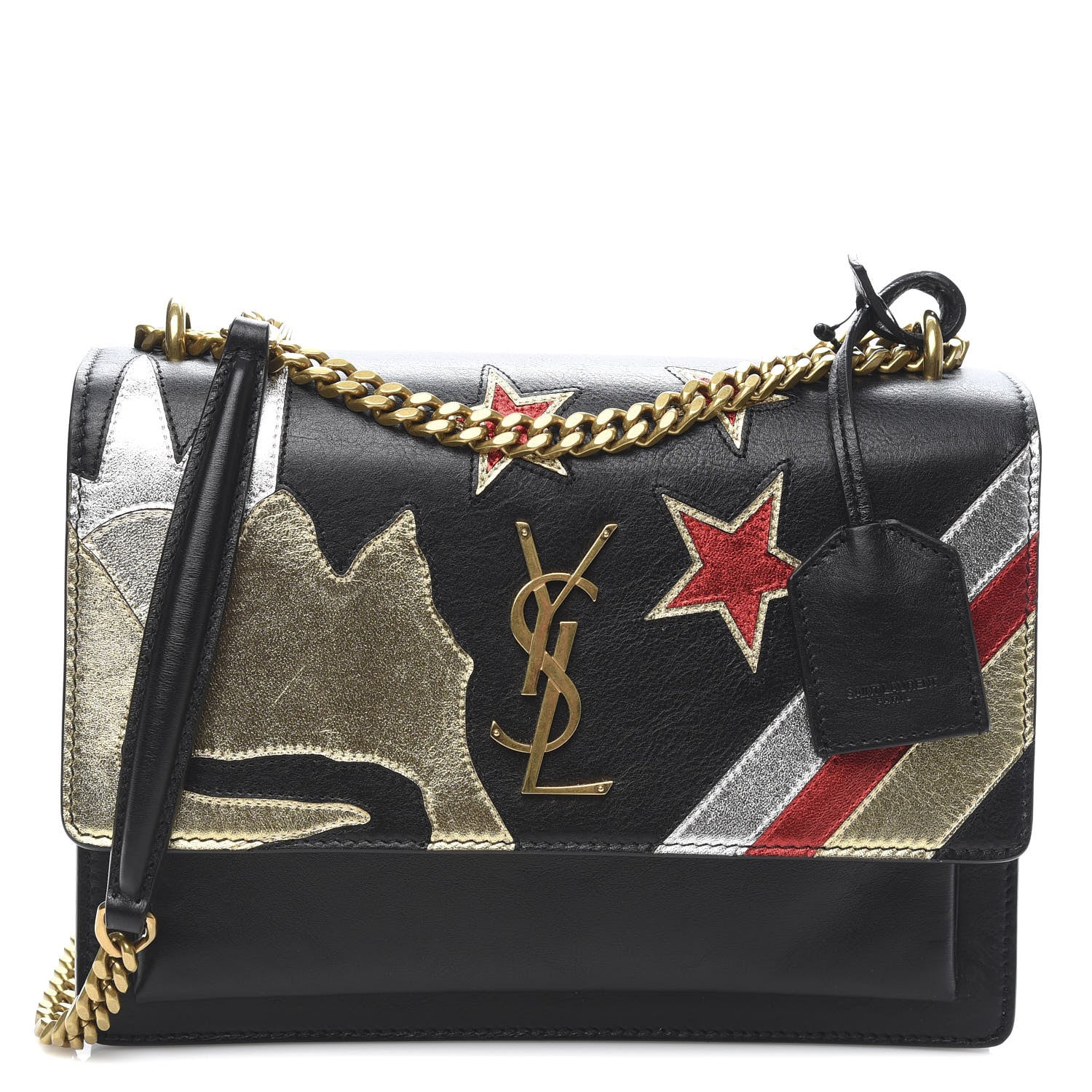 Saint Laurent Calfskin Rock Star Patchwork Medium Monogram Sunset Black 1 of 9