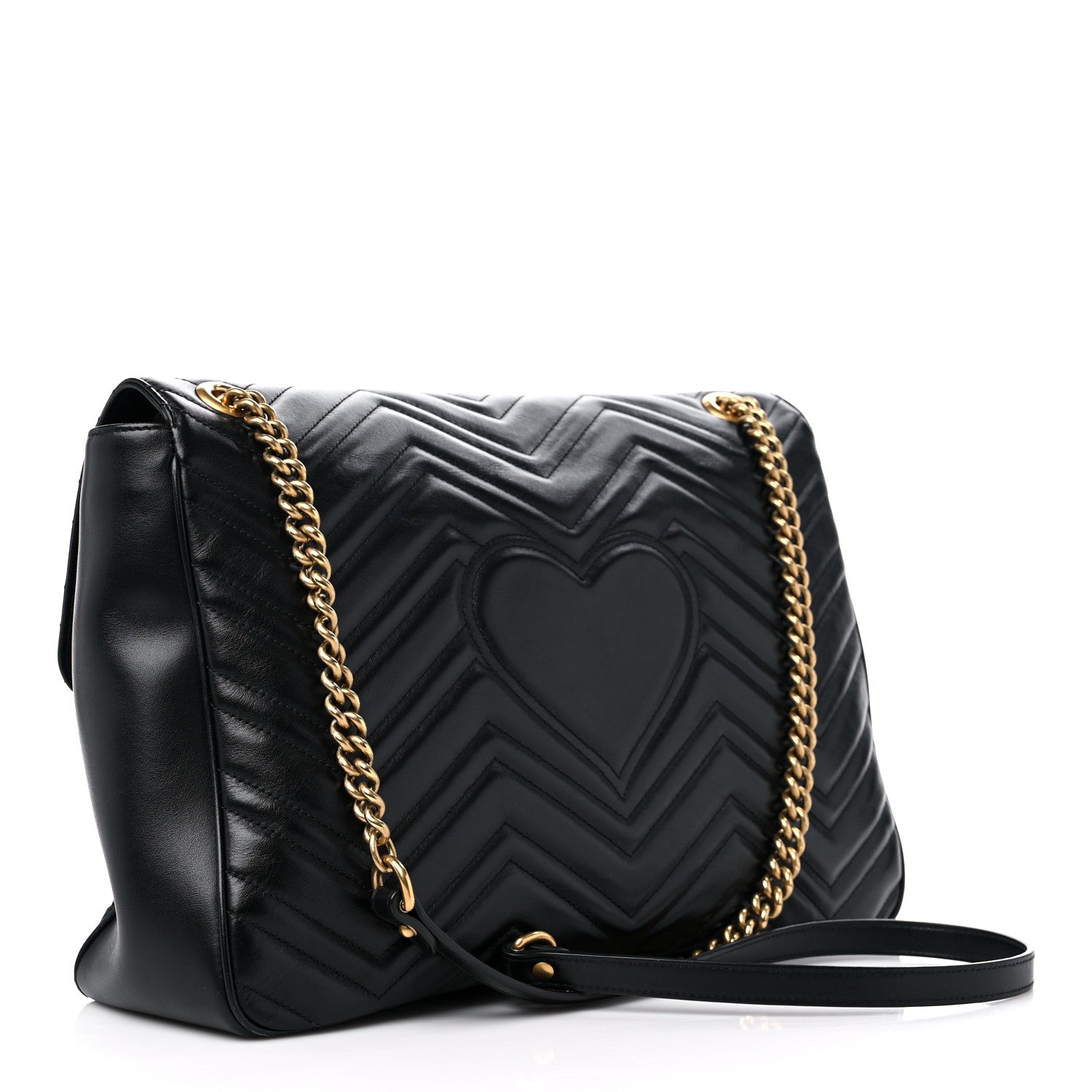 Gucci Calfskin Matelasse Large GG Marmont Shoulder Bag Black 3 of 16