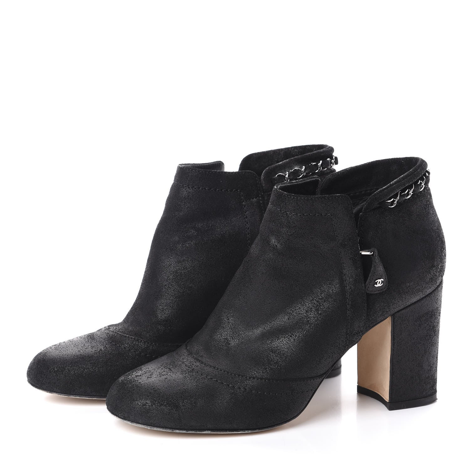 Chanel Suede CC Chain Ankle Boots 38.5 Black 3 of 7