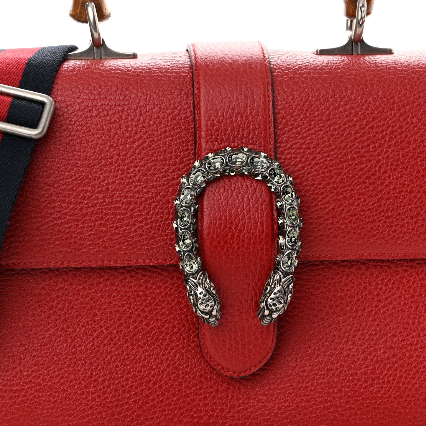 Dollar Calfskin Crystal Web Medium Dionysus Bamboo Top Handle Bag Hibiscus Red Black Diamond