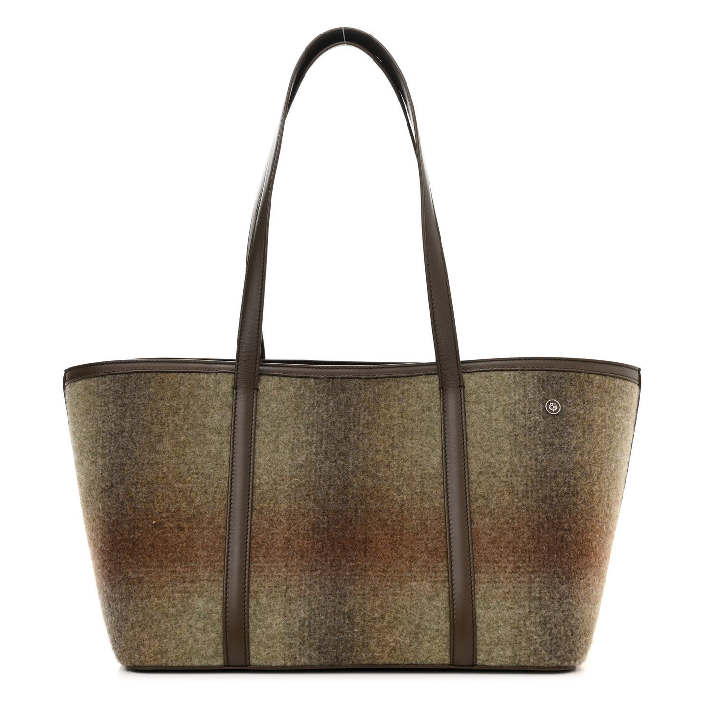 Blurred Double Cashmere Calfskin Plaid Small Carry Everything Tote Pecan Nut Green Cayenne Mel