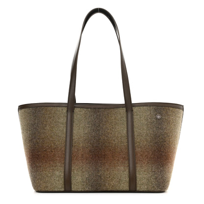 Loro Piana Blurred Double Cashmere Calfskin Plaid Small Carry Everything Tote Pecan Nut Green Cayenne Mel 1 of 9