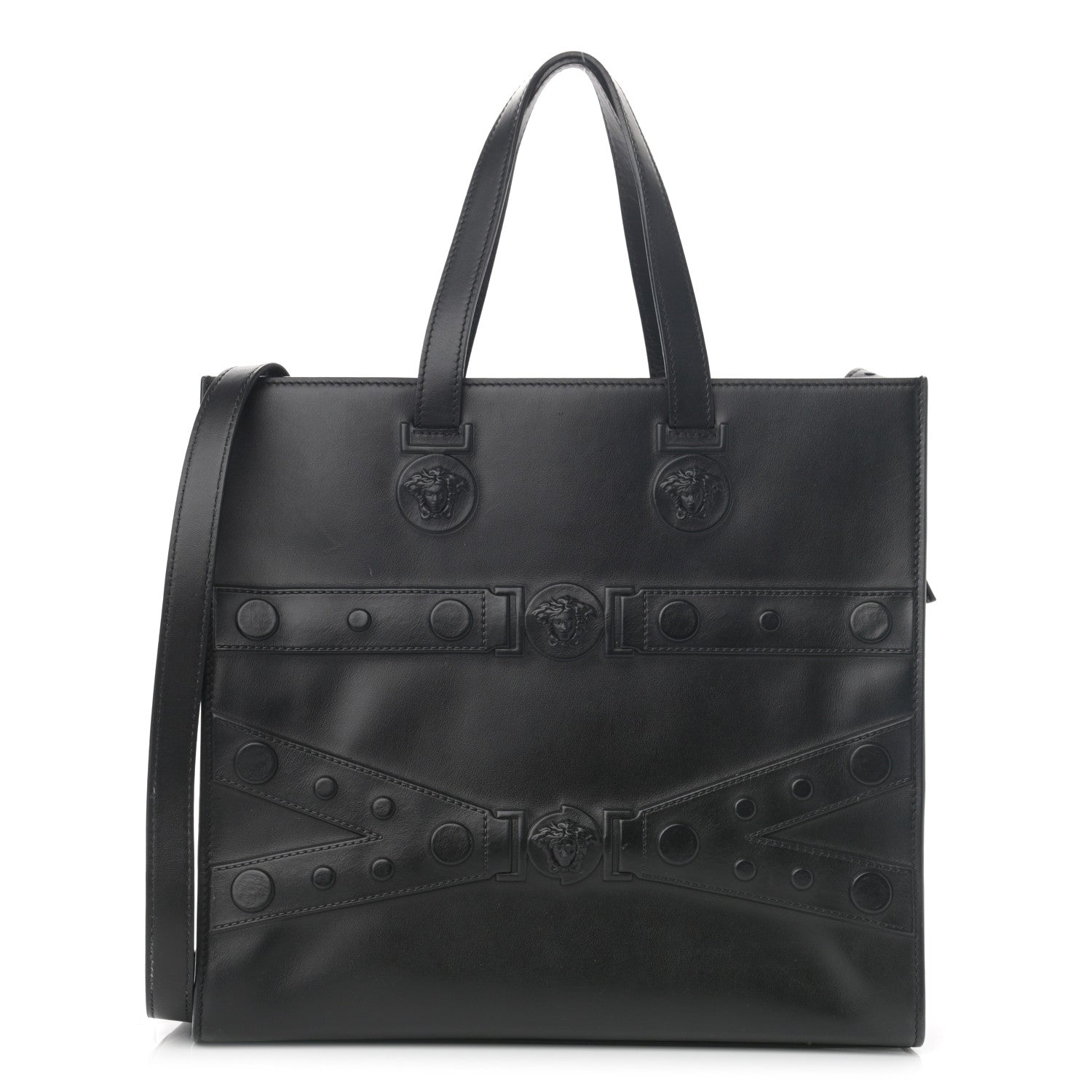 Versace Calfskin Medusa Stud Tribute Tote Black 1 of 12