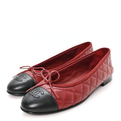 Chanel Caviar Quilted CC Cap Toe Ballerina Flats 39.5 Black Red 4 of 9