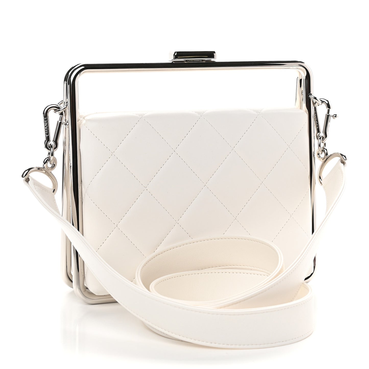 Quilted Lambskin Metal Bar Clutch Bag White