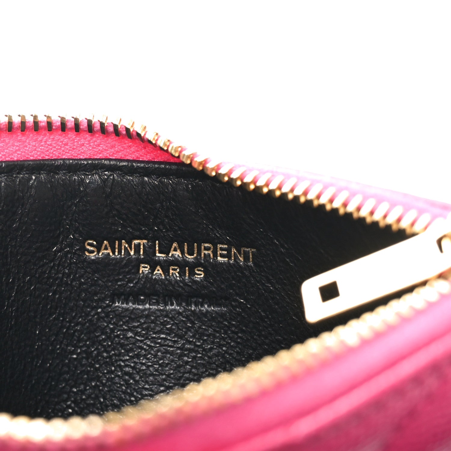 Saint Laurent Grain De Poudre Matelasse Chevron Monogram Fragments Zippered Card Case Fresh Fuxia 6 of 7