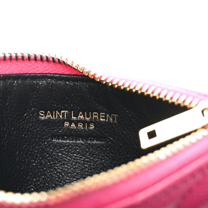 Saint Laurent Grain De Poudre Matelasse Chevron Monogram Fragments Zippered Card Case Fresh Fuxia 6 of 7
