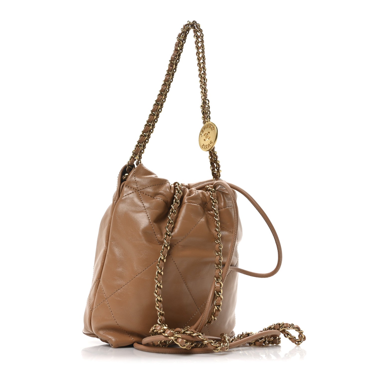 Chanel Shiny Calfskin Quilted Mini Chanel 22 Dark Beige 3 of 10