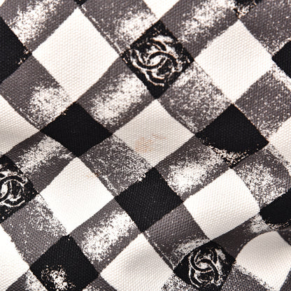 Chanel Canvas Gingham Printed CC Lunch Box Bag Black White 10 of 10