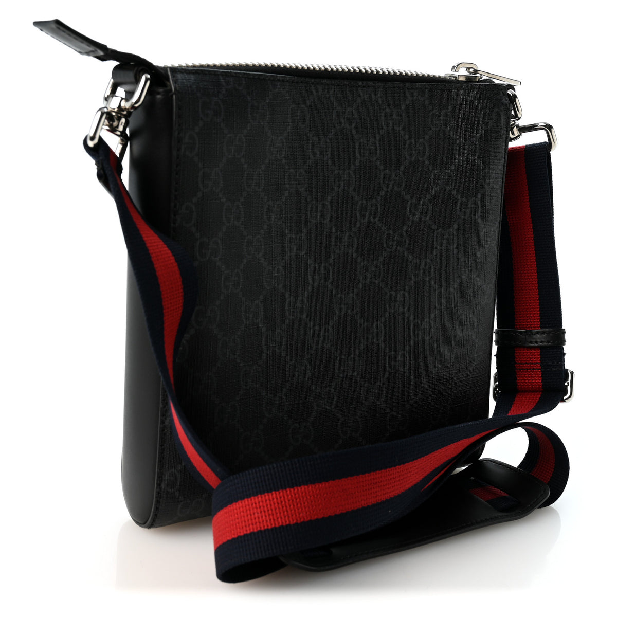 Gucci GG Supreme Monogram Web Small Flat Messenger Bag Black Grey 3 of 10