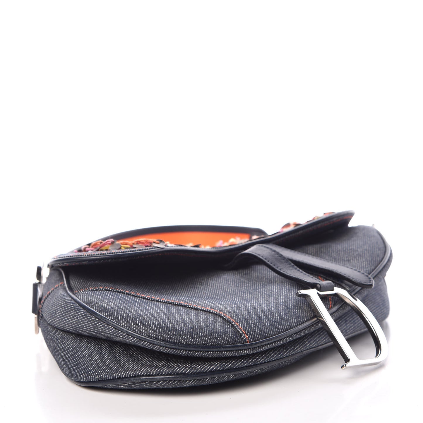Denim Embroidered Saddle Bag Blue Multicolor