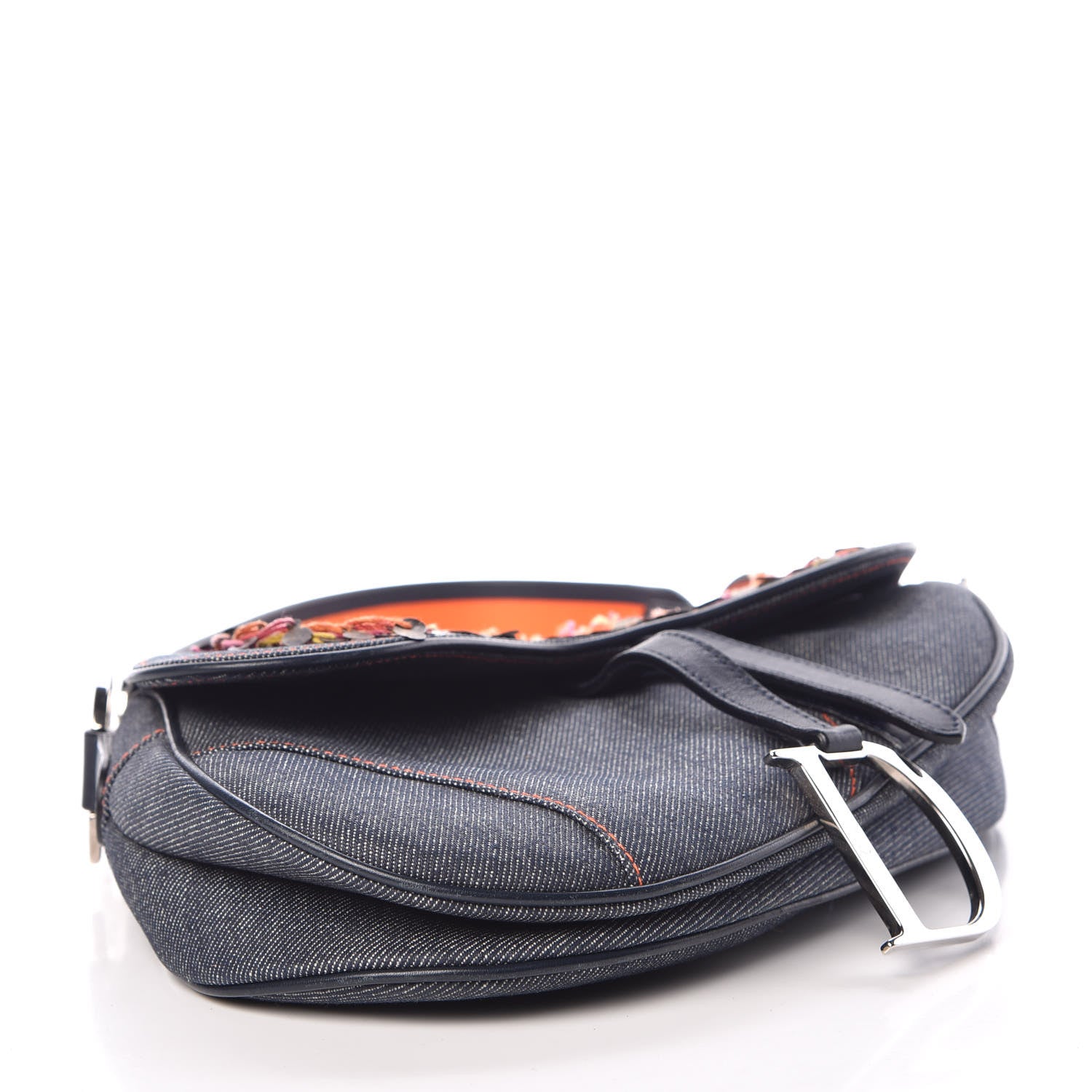 Christian Dior Denim Embroidered Saddle Bag Blue Multicolor 4 of 9