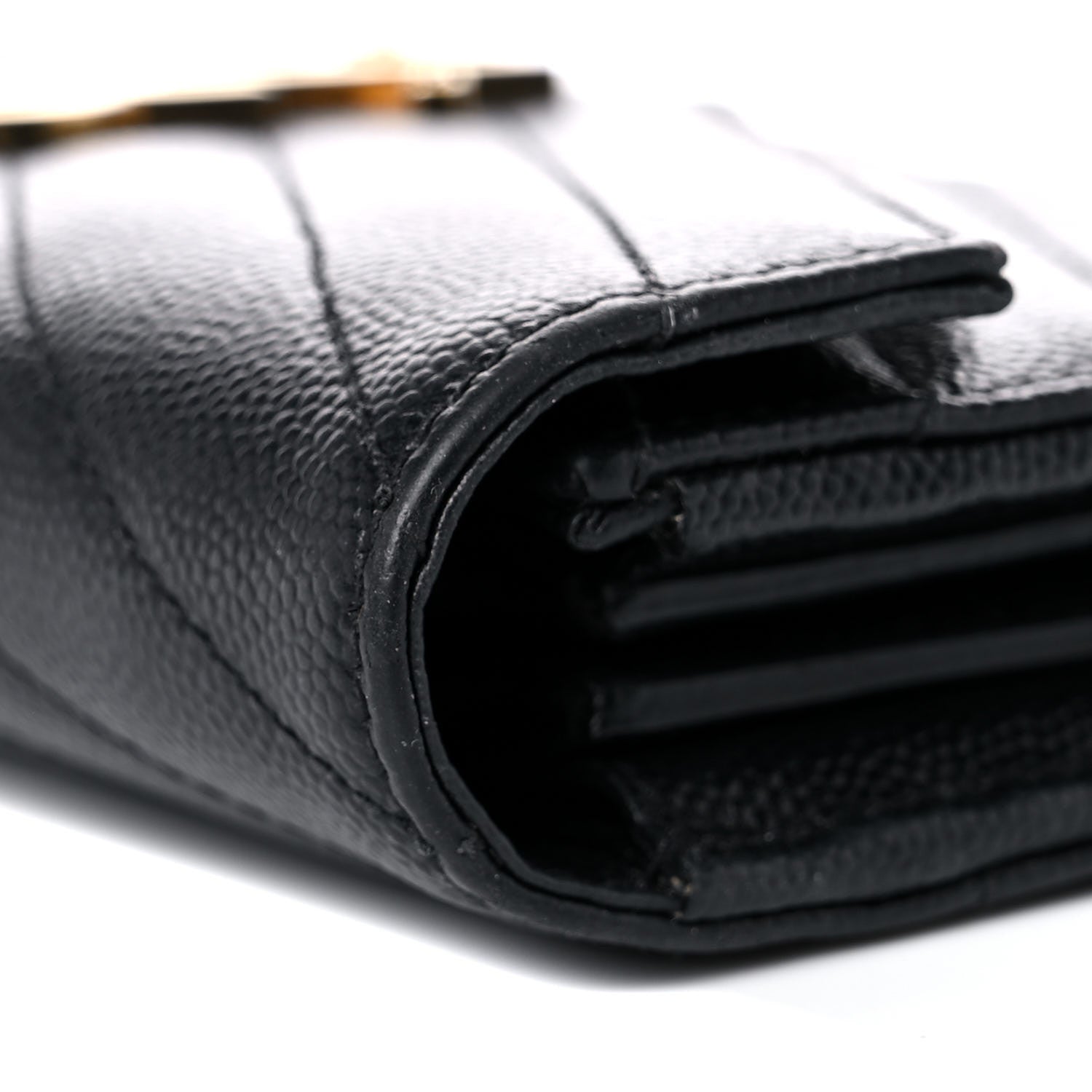 Saint Laurent Grain De Poudre Matelasse Chevron Monogram Flap Wallet Black 13 of 14