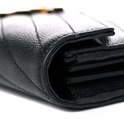 Saint Laurent Grain De Poudre Matelasse Chevron Monogram Flap Wallet Black 13 of 14