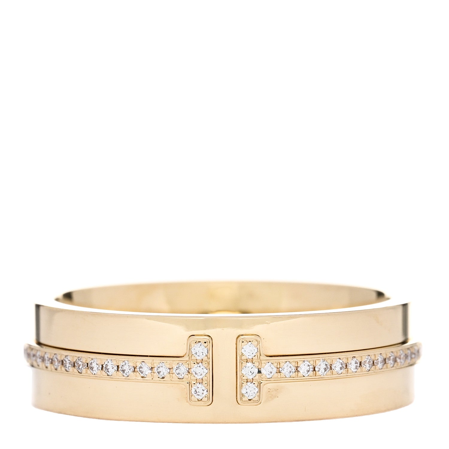 Tiffany 18K Yellow Gold Diamond Wide T Two Ring 54 7 1 of 5