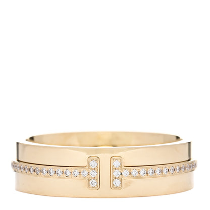 Tiffany 18K Yellow Gold Diamond Wide T Two Ring 54 7 1 of 5