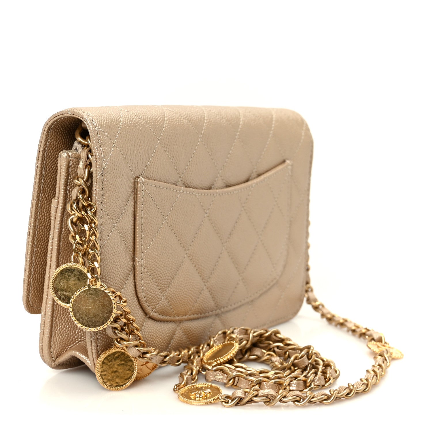 Chanel Metallic Caviar Quilted Coin Wallet On Chain WOC Gold 3 of 12