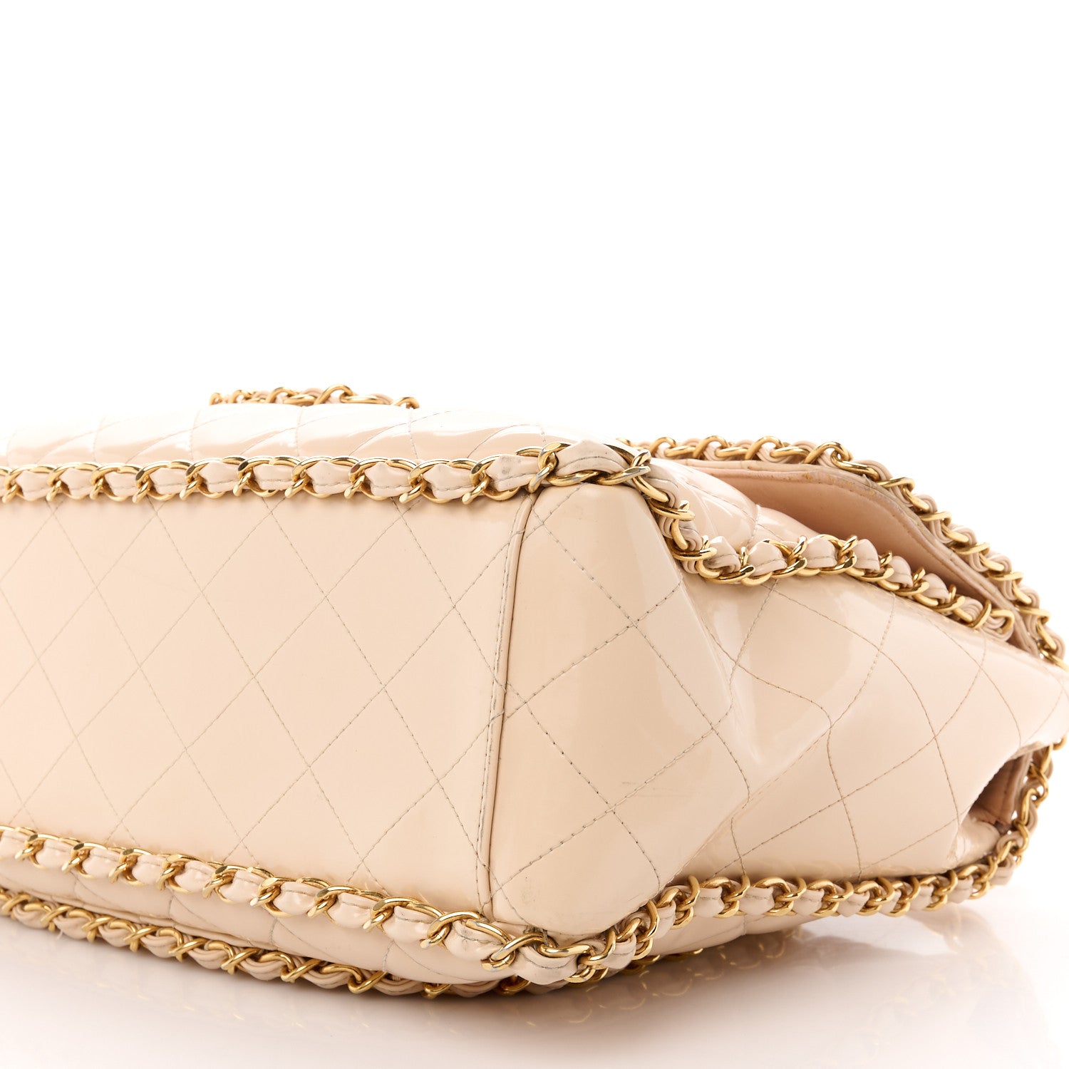 Chanel Patent Quilted Jumbo XL Chain Around Flap Beige 13 of 17