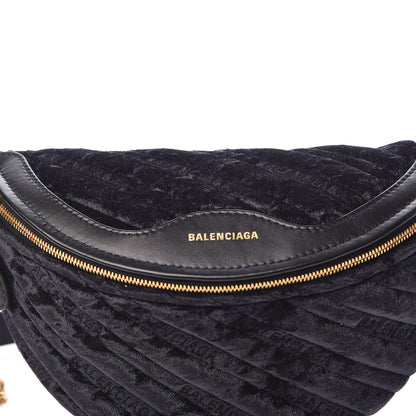 Balenciaga Crushed Velvet Logo Embossed XXS Souvenir Belt Bag Black 10 of 10
