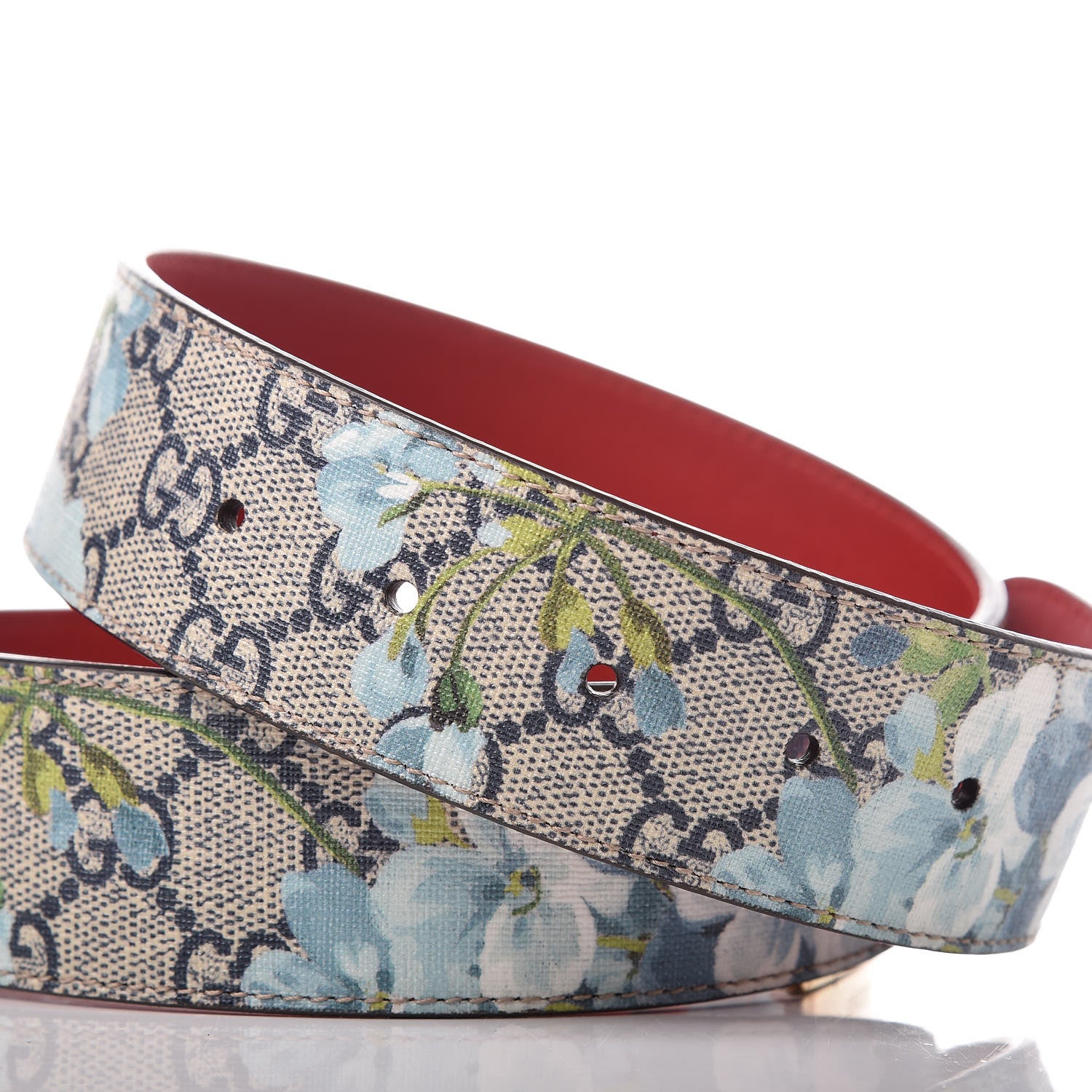 Gucci GG Plus Monogram Blooms Plaque Belt 75 30 Blue 5 of 6