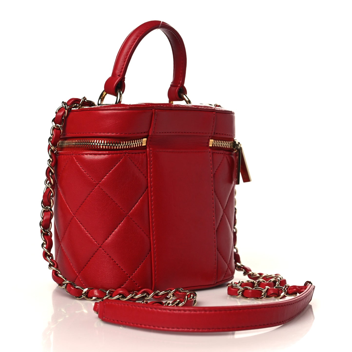 Lambskin Quilted Trendy Vanity Case Red