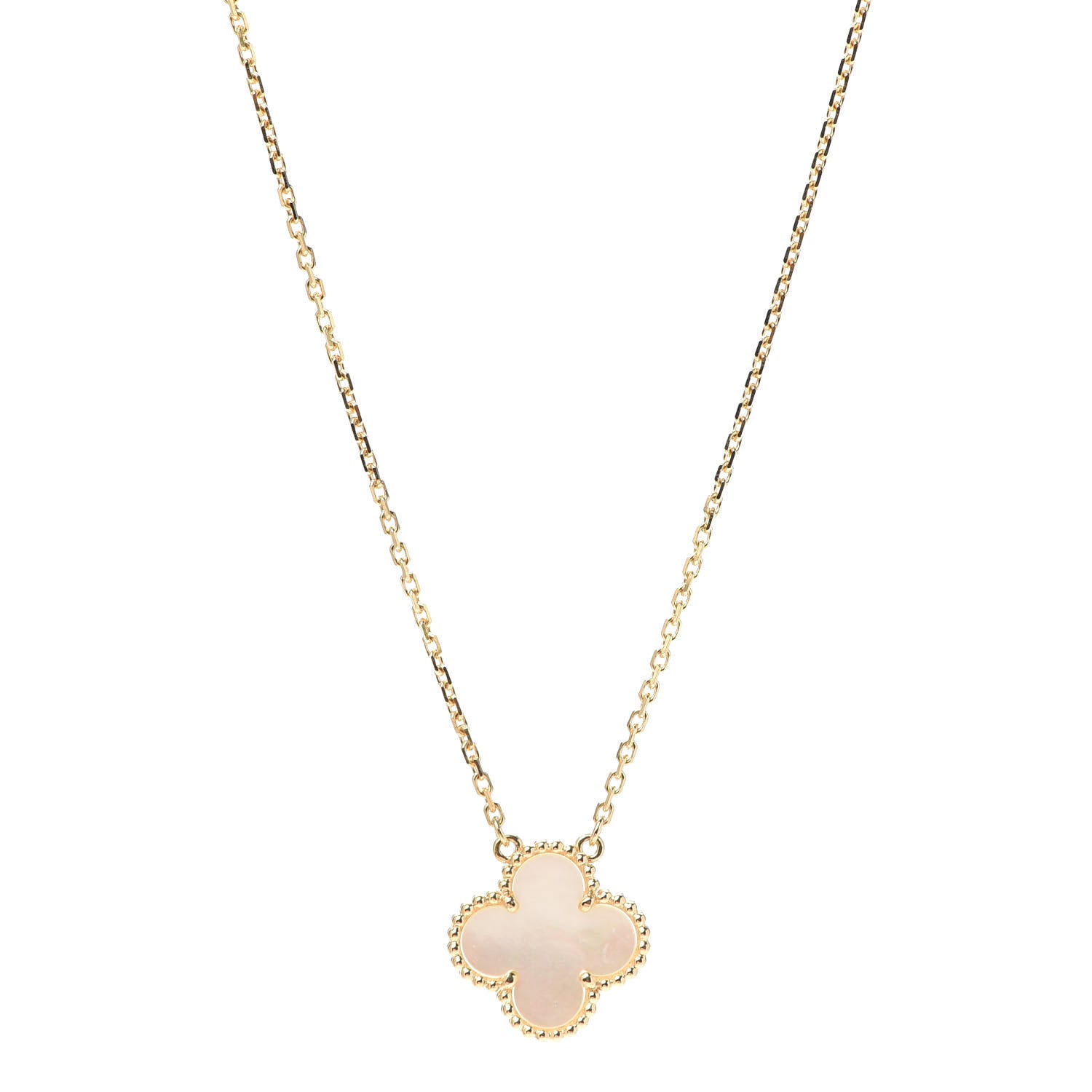 Van Cleef & Arpels 18K Yellow Gold Mother of Pearl Vintage Alhambra Pendant Necklace 1 of 7