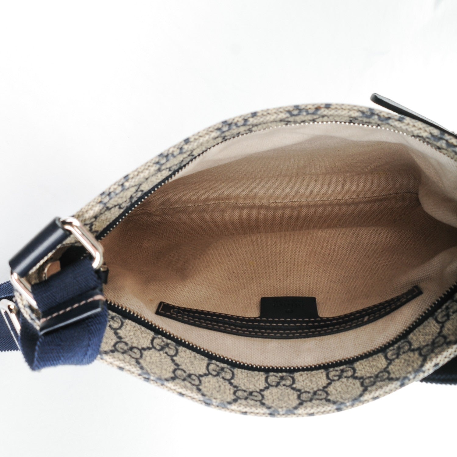 Gucci GG Supreme Monogram Small Flat Side Zip Messenger Bag Beige Blue 5 of 7