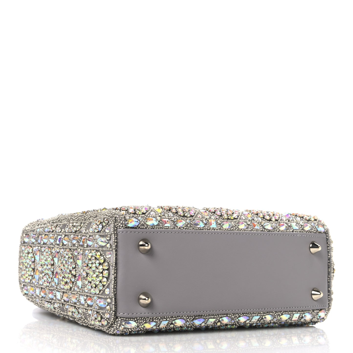 Calfskin Satin Celestial Bead Embroidery Embroidered Small Lady Dior Grey Multicolor