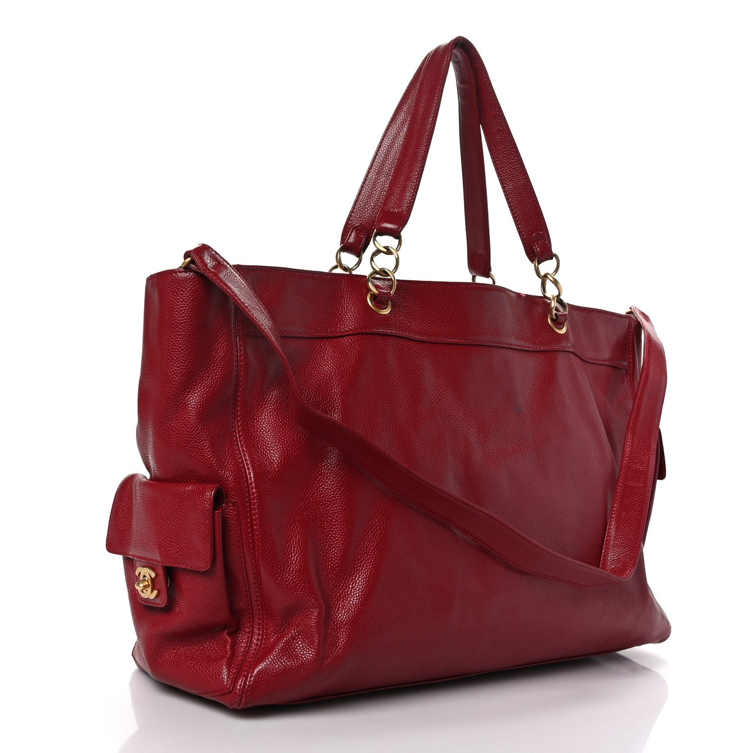 Chanel Caviar Pocket Shopping Tote Red 3 of 12