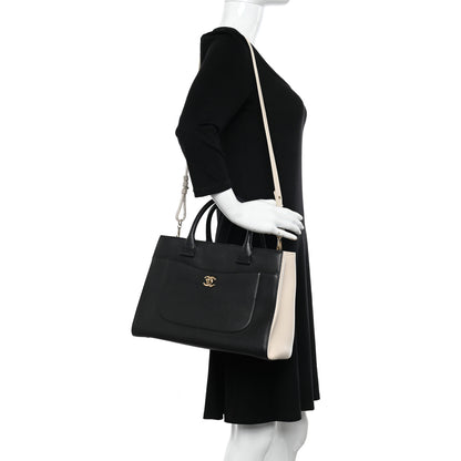 Chanel Grained Calfskin Small Bi-Color Neo Executive Shopper Tote Black Beige 2 of 13