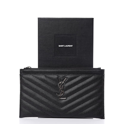 Saint Laurent Grain De Poudre Chevron Monogram Bill Pouch Black 8 of 8