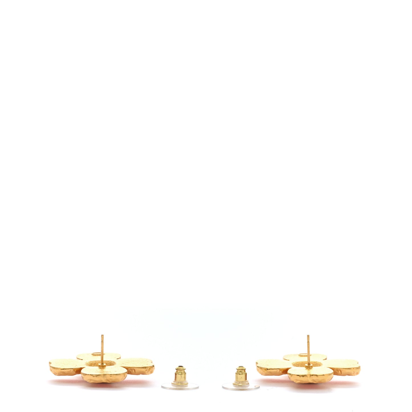 Resin Metal Glass CC Clover Earrings Gold Black Pink