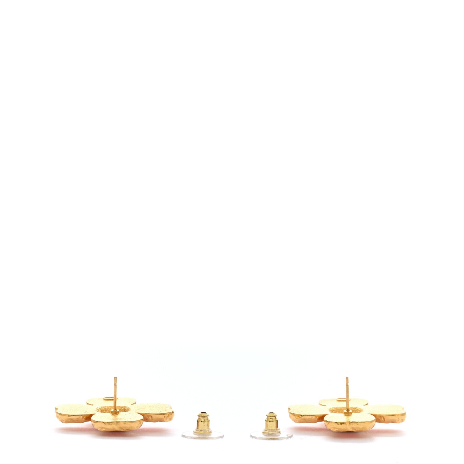 Chanel Resin Metal Glass CC Clover Earrings Gold Black Pink 3 of 6