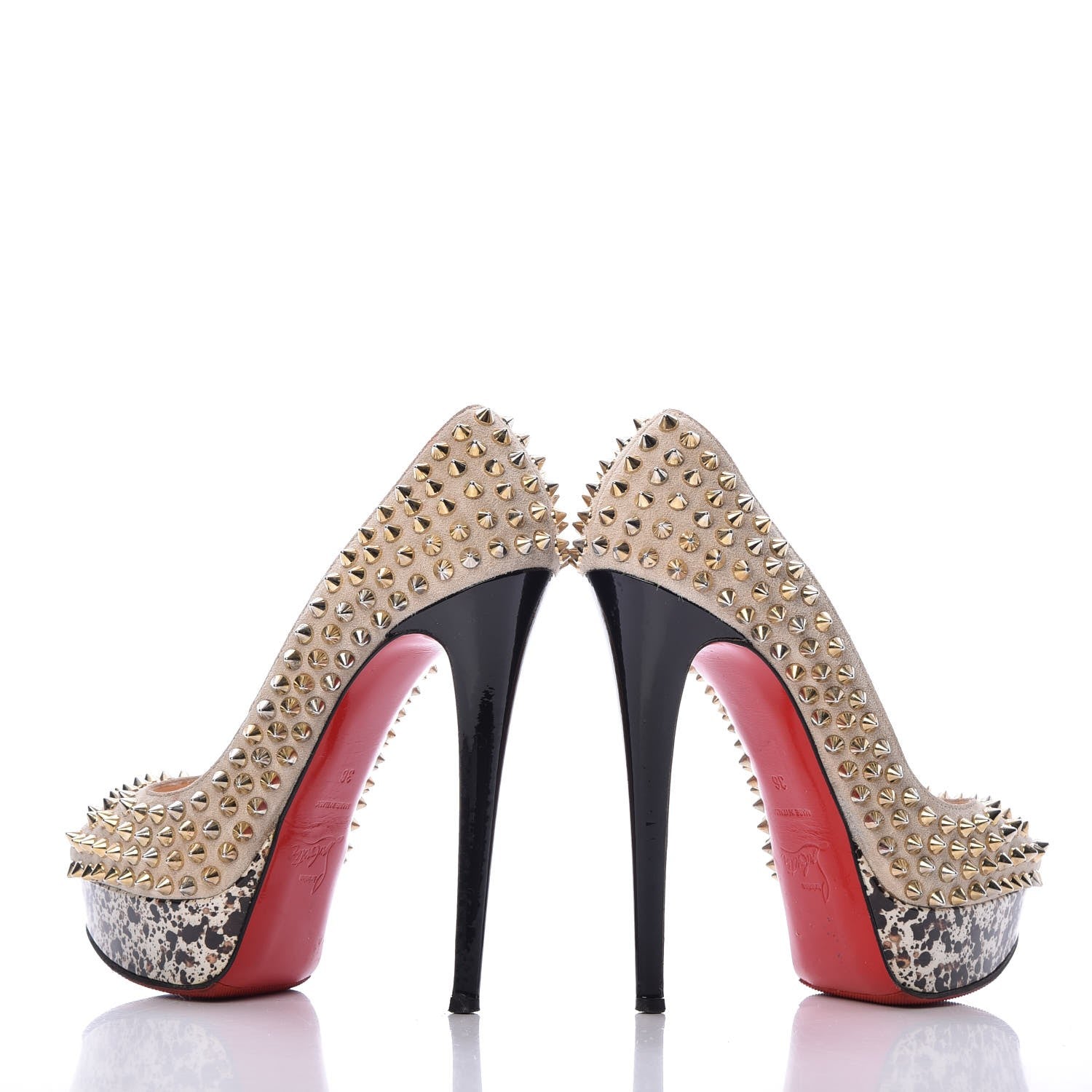 Christian Louboutin Veau Velours Patent Lady Peep Spikes 150 Pumps 36 Stone 5 of 14